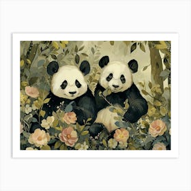 Floral Animal Illustration Panda 1 Art Print