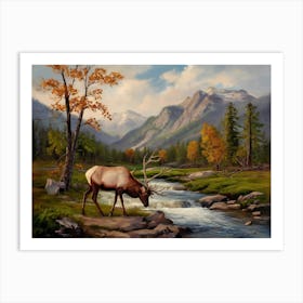 Elk By The Stream Art Print