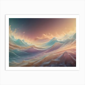 Abstract Image Of Colorful, Smooth, Flowing, Pastel Waves That Resemble Water Or A Dreamlike Landscape Art Print