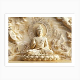 3d Buddha Hindu Ancient Religious Golden Art Print