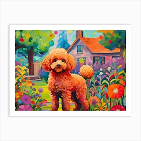 Poodle In The Garden Art Print