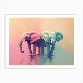 Elephants In Water Pastel Colors Abstract Art Print