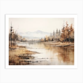 A Painting Of A Lake In Autumn 14 Art Print