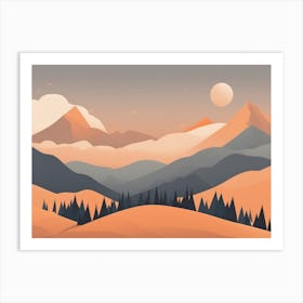 Misty mountains horizontal background in orange tone 124 Art Print