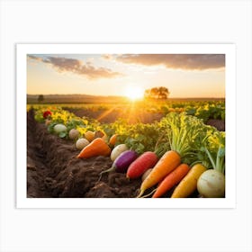 A Variety Of Fresh Vibrant Vegetables Sprouting From Rustic Soil Bathed In The Golden Hour Sunligh (4) Art Print