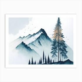 Mountain And Forest In Minimalist Watercolor Horizontal Composition 45 Art Print