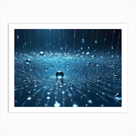 A Blue Sphere Sitting On A Surface Covered In Water Droplets Art Print