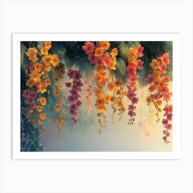 Elegant Colorful with Vibrant Flower Hanging Branches Illustration 1 Art Print