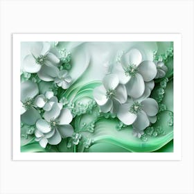 3d Abstract Floral Background with Green Flowers 3d Art Print