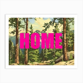 Pink And Gold Home Poster Retro Wooded Pines 2 Art Print