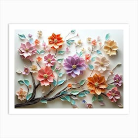 Blossoming 3d Floral Artistry Leaves, Flowers And A Mesmerizing 1 Art Print