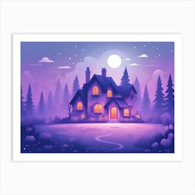 House In The Forest At Night Art Print