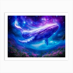 Vast Cosmic Whale Suspended In An Astral Garden Clouds Morphing Into Blossoms Nebulae Swirling As Art Print