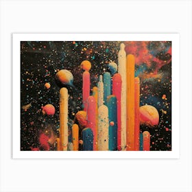 Analog Fusion: A Tapestry of Mixed Media Masterpieces Space Splatters Art Print