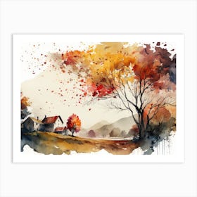 Autumn Landscape With Falling Le Art Print