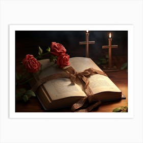 Open Book With Roses Art Print