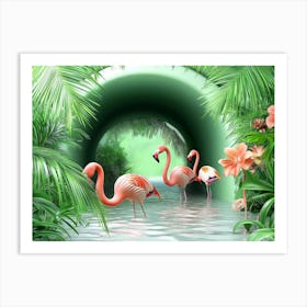 Flamingos In The Tunnel 1 Art Print