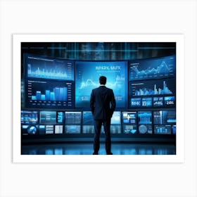 Businessman In Front Of A Monitor Art Print