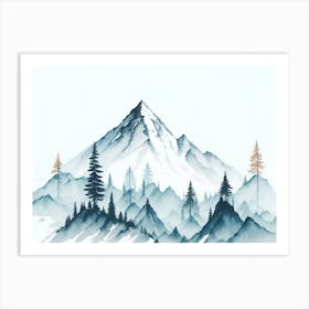 Mountain And Forest In Minimalist Watercolor Horizontal Composition 367 Art Print