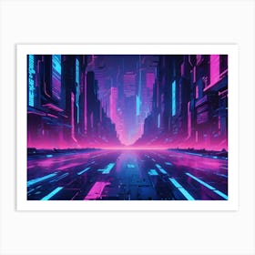 An Illustration Of A Futuristic City Alleyway With Glowing Pink And Blue Neon Lights 1 Art Print