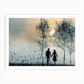 Couple Holding Hands In The Mist Art Print