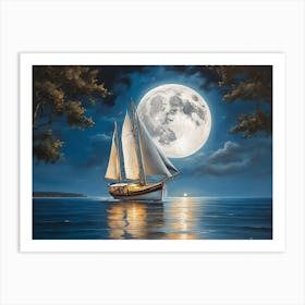 Sailboat At Night 1 Art Print