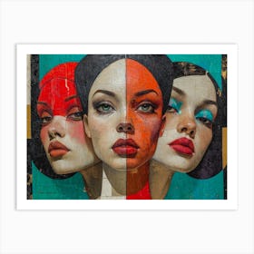 Abstract Woman Faces In Geometric Harmony 19 Art Print