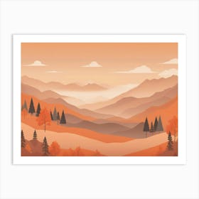 Misty mountains horizontal background in orange tone 18 Art Print