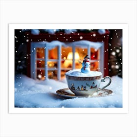 Miniature House Nestling Inside A Teacup Windows Aglow With Warm Light Surrounded By A Powdered Su 2 Art Print