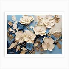 Flowers In Blue And Gold Art Print