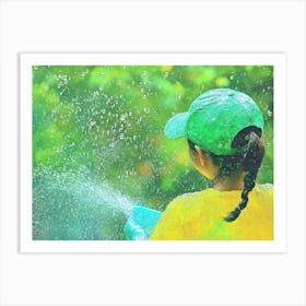 Girl Sprays Water Art Print