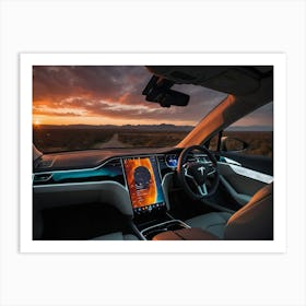 Sunset In The Tesla Model S Art Print