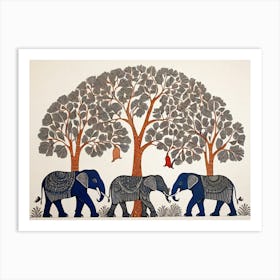 Default Traditional Gond Art From India Of Elephants And Trees 0 (2) Art Print