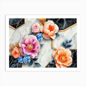 Flowers On Marble 1 Art Print