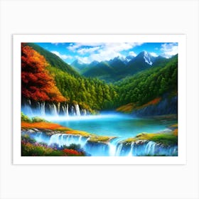 Waterfall In The Mountains 2 Art Print