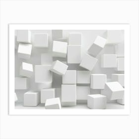 A Modern 3d Of White Cubes Protruding Art Print