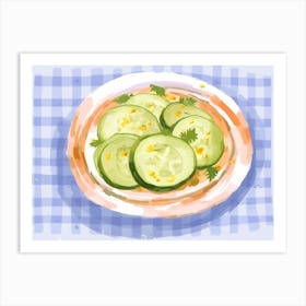 A Plate Of Cucumbers, Top View Food Illustration, Landscape 1 Art Print