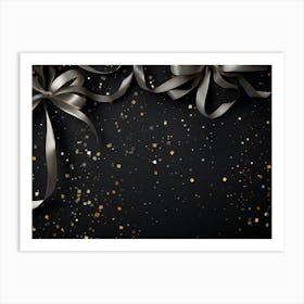 Gold Ribbons On A Black Background Art Print