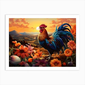 Sunrise Rooster 11 Art Print