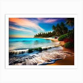 Tropical Beach At Sunset Art Print