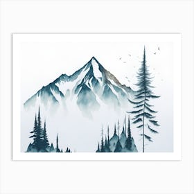 Mountain And Forest In Minimalist Watercolor Horizontal Composition 439 Art Print