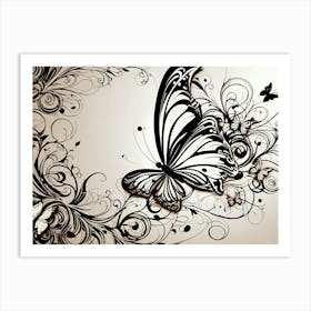 Butterfly And Floral Design Art Print