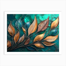 3d Radiant Bronze Feathers and Breathtaking Landscape Elements Art Print