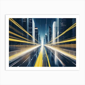 A Futuristic Cityscape With A Highway And Glowing Lines Art Print