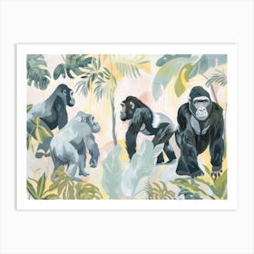 Gorillas Tropical Jungle Illustration 1 Art Print