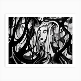 Enigmatic Encounter Abstract Black And White 12 Art Print