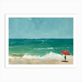 Red Umbrella On The Beach 1 Art Print