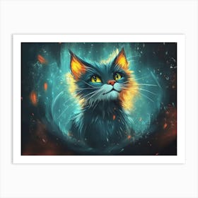 Cat In Flames Art Print