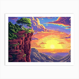 8-bit Sunset On The Cliffs Art Print