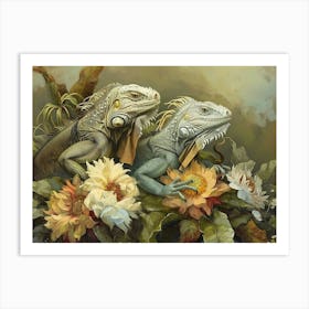 Floral Animal Illustration Iguana 1 Art Print